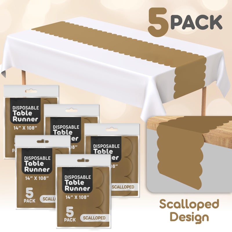Swanoo Gold Plastic Disposable Table Runner. 5 Pack 14 x 108 inch. ScallopTable Runner Adds A Pop of Color to Your Party Table, by Swanoo - Image 2